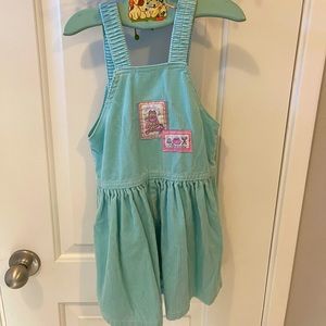 Vintage Oshkosh corduroy bear patch “a stitch in time” jumper dress